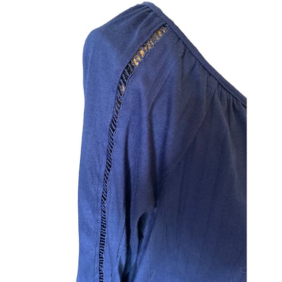 🍒 2/$20 🍒 Navy Blue Long Bell Sleeve French Laundry Tassel Tie Front Blouse M - Picture 3 of 6